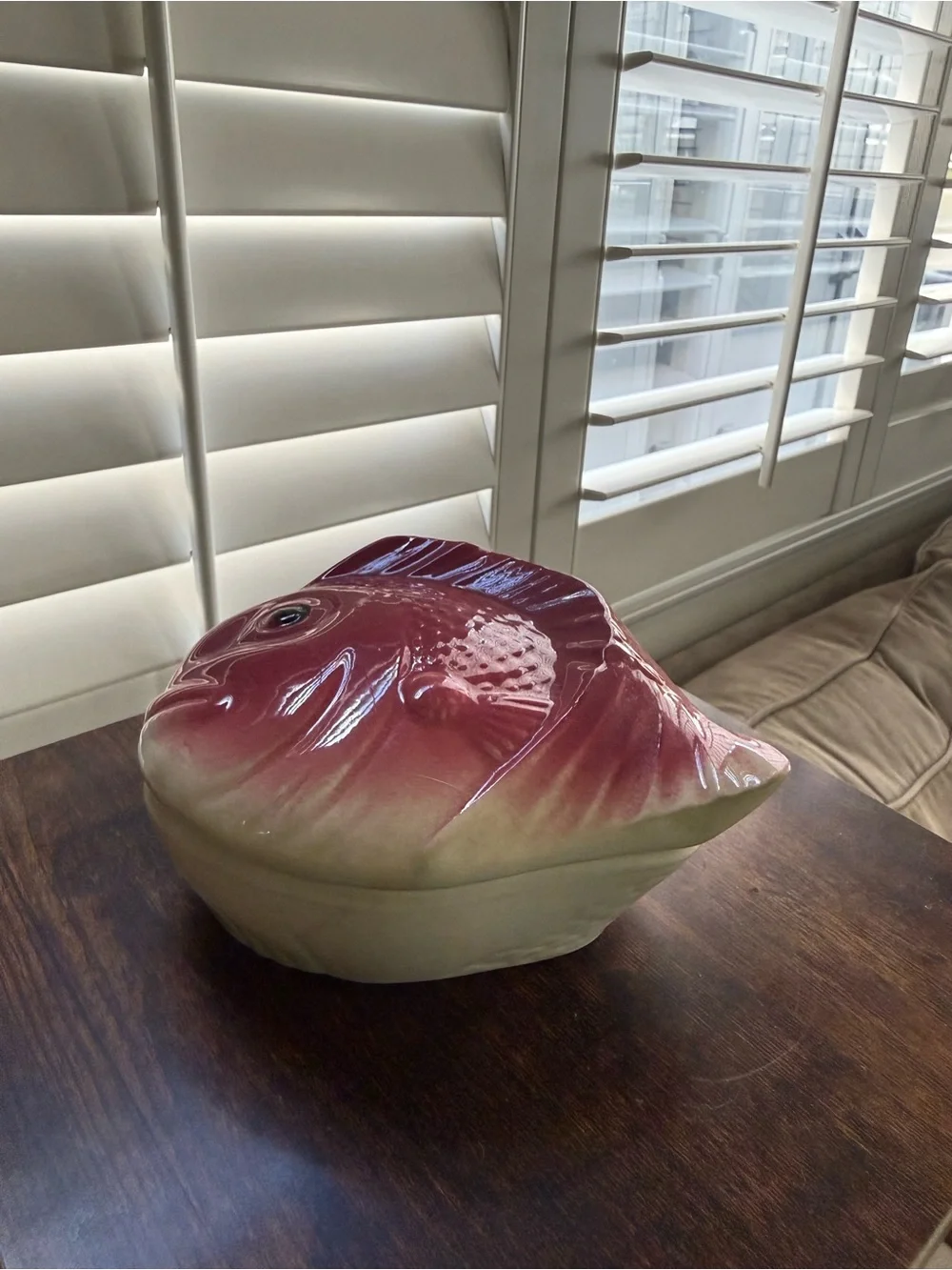 Ceramic Fish Décor - Pink and Cream Glazed Accent